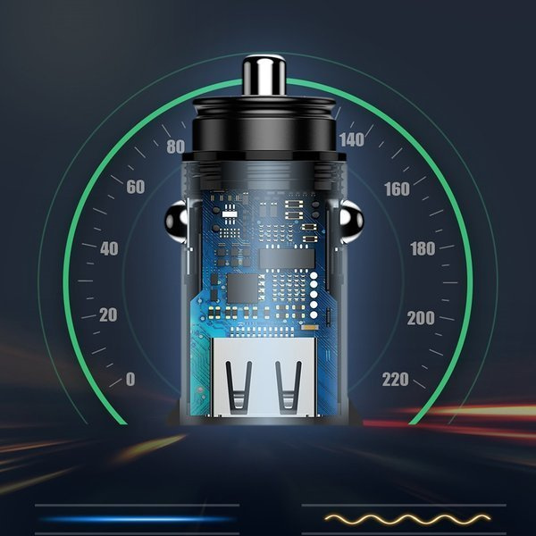 Încărcător auto circular BASEUS USB-A, USB-C 30W din plastic