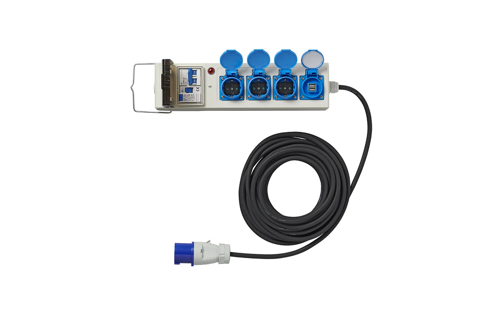 Prelungitor de camping CEE cu splitter ProPlus 373583DE, cablu de 10 m, 3 prize Schuko, 2 USB