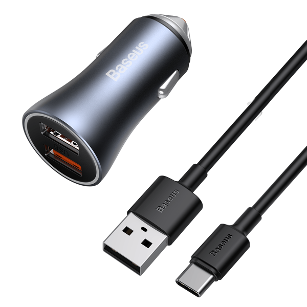 Set încărcător auto BASEUS Golden Pro 2xUSB 40W + cablu USB