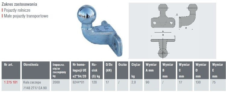 Bară de remorcare AL-KO 50mm 2000kg forjată