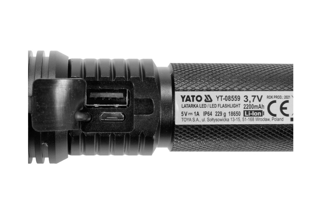 Lanternă multifuncțională YATO YT-08559 LED 900lm, baterie externă, desfăcător de sticle, ciocan de urgență