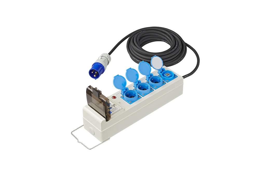 Prelungitor de camping CEE cu splitter ProPlus 373583DE, cablu de 10 m, 3 prize Schuko, 2 USB