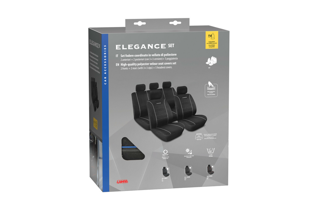 Set huse auto LAMPA Elegance albastre, pentru scaunele față și spate