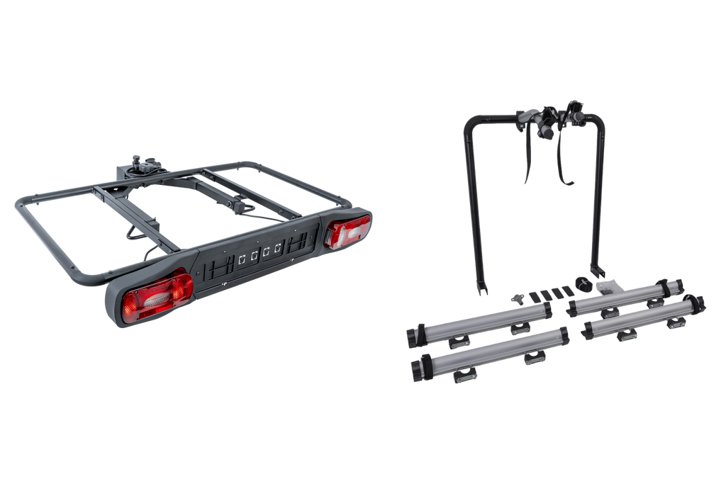 Platformă montată pe cârlig Inter Pack Re-Cargo + adaptor pentru transportul a 2 biciclete