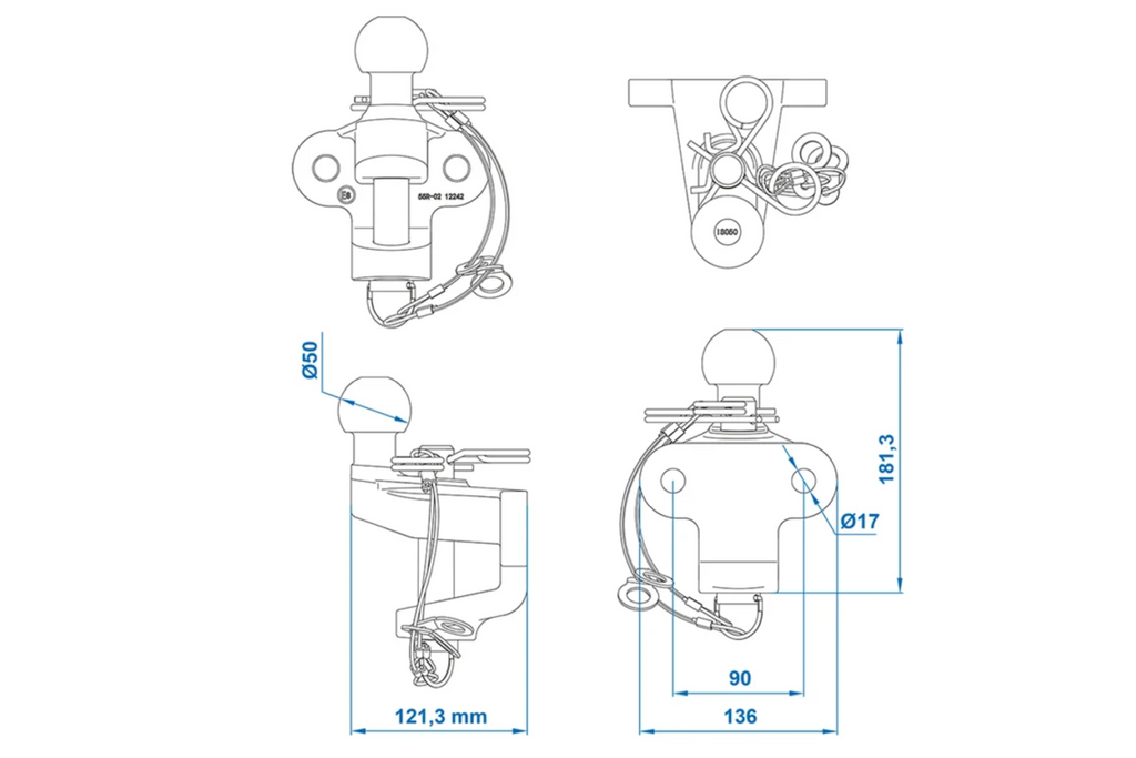 Cârlig de remorcare cu funcție dublă ProPlus 341213V01, sferă de remorcare 50 mm, 3500 kg