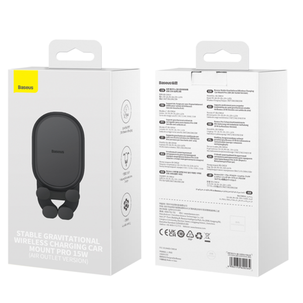 Suport auto BASEUS Stable Gravitional cu încărcare wireless Qi de 15W pentru orificiul de ventilație
