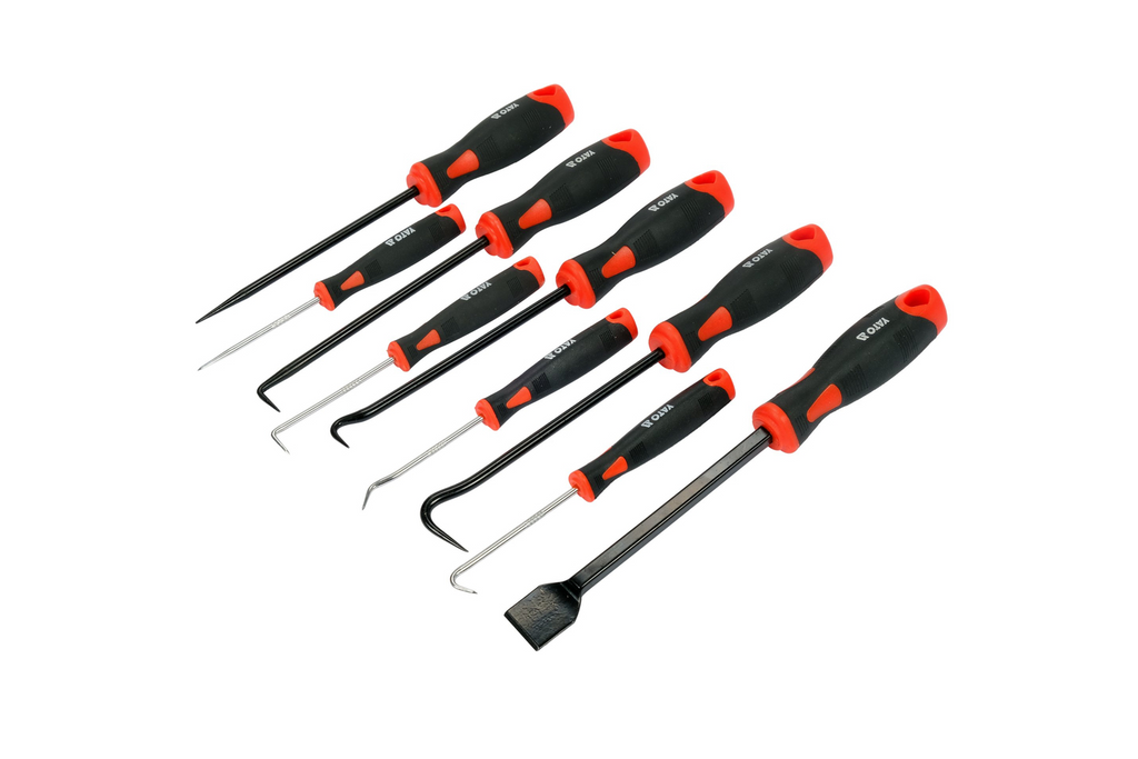 Set de cârlige YATO YT-08426 cu mâner, 8 cârlige și racletă pentru etanșări