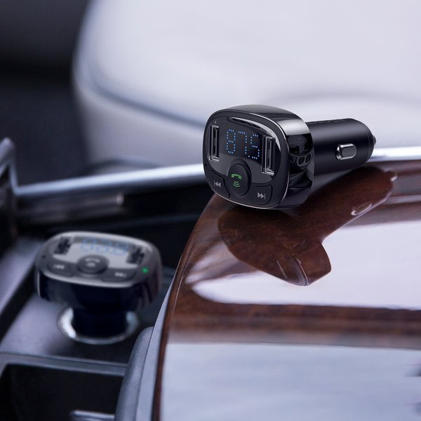 Transmițător FM BASEUS tip T, Bluetooth 4.2, MP3 + încărcător auto 2x USB 3.4A