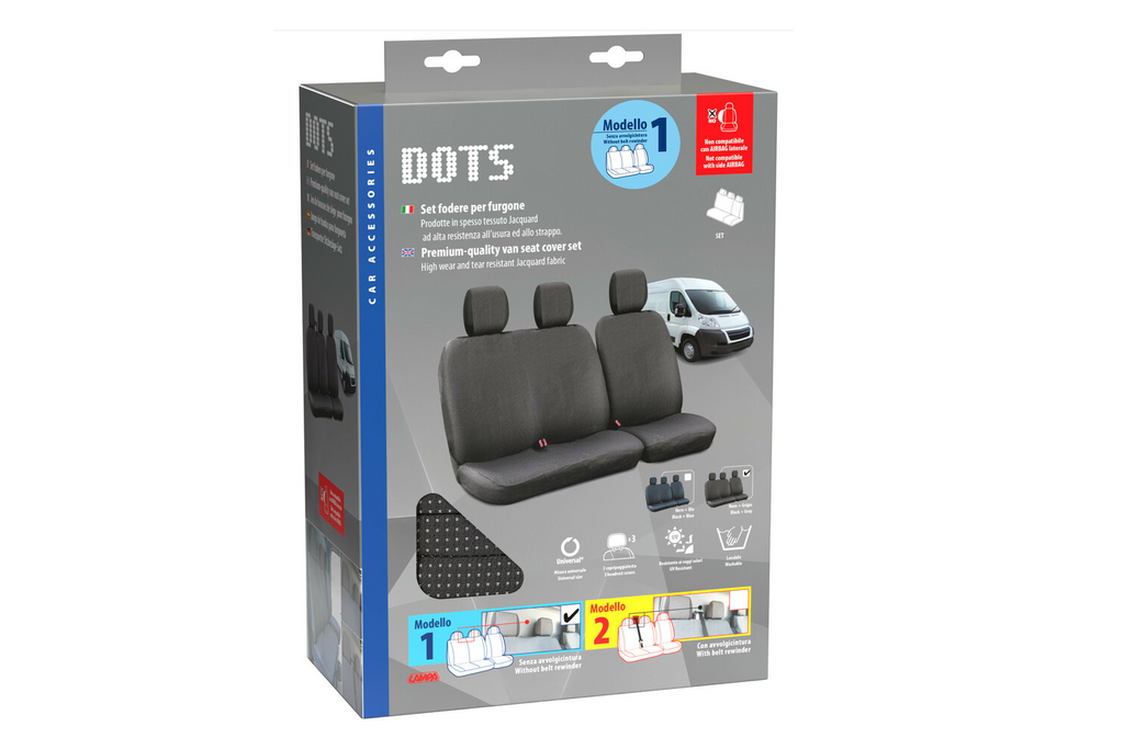 Set huse scaun auto LAMPA Dots-1 negru/gri, pentru autobuze și autoutilitare