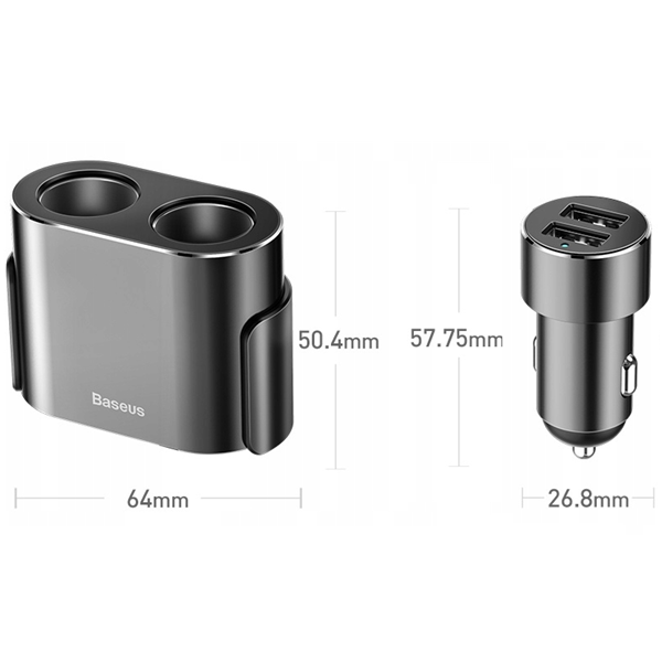 Încărcător auto BASEUS de înaltă eficiență 2x USB + 2x prize brichetă 80W