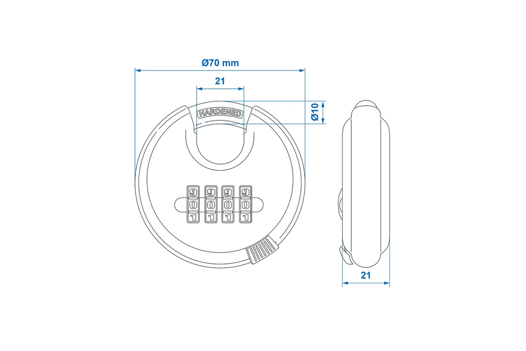 Lacăt rotund cu combinație, lacăt cu inele ProPlus 341317 și cod 70 mm
