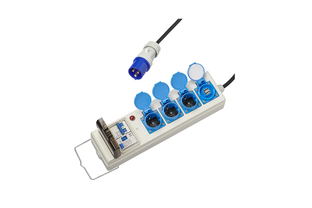 Prelungitor de camping CEE cu splitter ProPlus 373583DE, cablu de 10 m, 3 prize Schuko, 2 USB