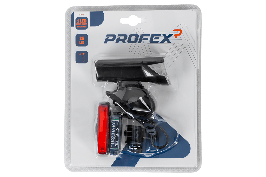 Set de lumini pentru bicicletă PROFEX 92618 Super Vision cu baterie (față și spate)