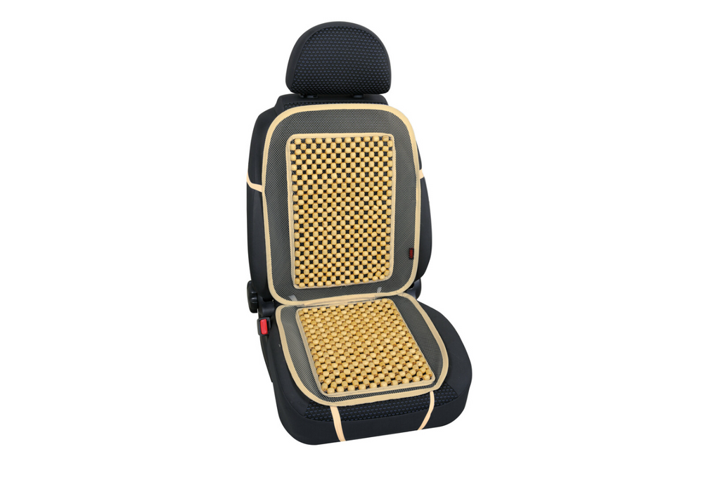 Pernă de șezut LAMPA Evoluzione din mărgele de lemn ivory, covoraș pentru scaun auto