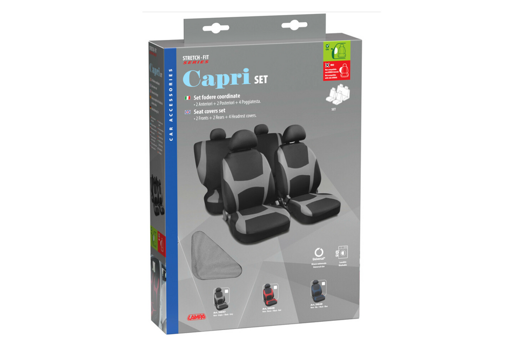 Set huse auto LAMPA Capri negru/gri, pentru scaunele față și spate