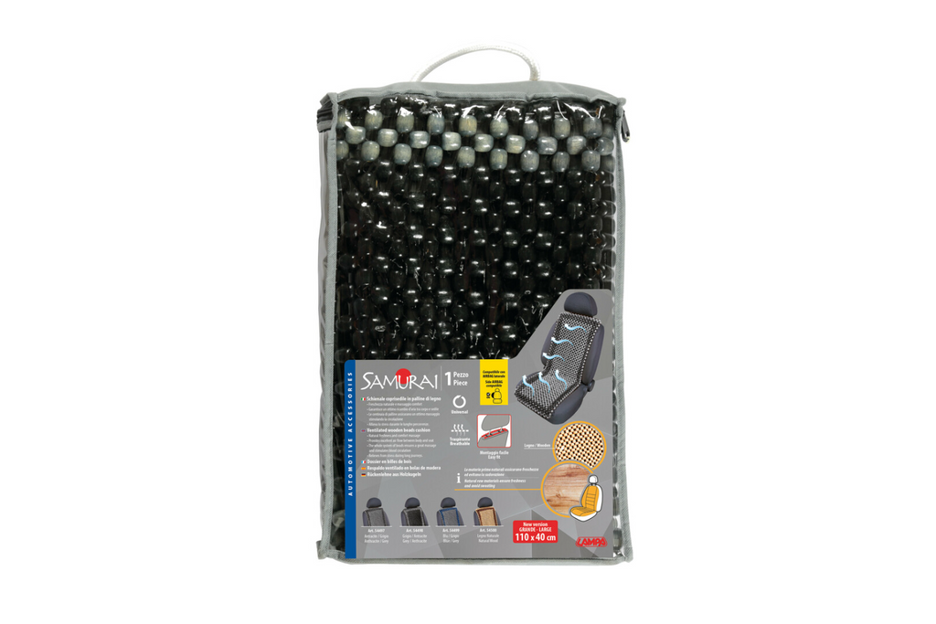 Pernă de scaun cu mărgele de lemn Samurai LAMP gri/antracit, covoraș auto