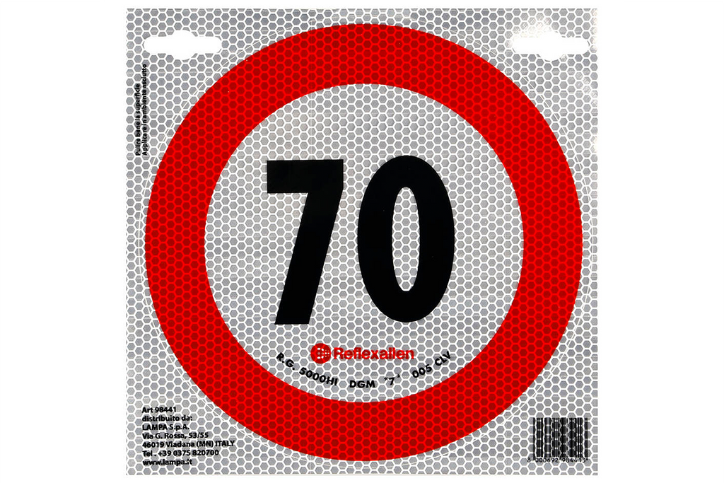 Autocolant reflectorizant LAMP indicator limită de viteză 70 km/h B-33