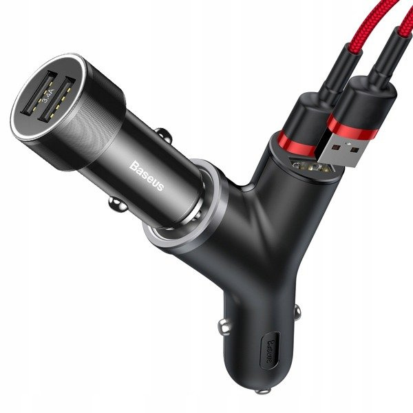 Încărcător auto BASEUS tip Y 2xUSB, priză brichetă 40W
