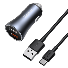 Set încărcător auto BASEUS Golden Pro 2xUSB 40W + cablu USB