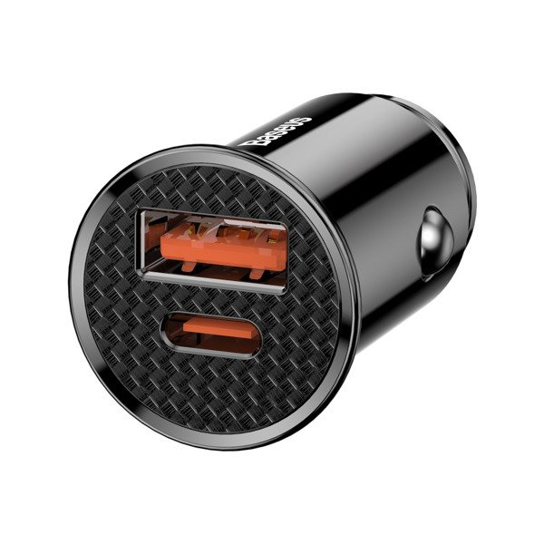 Încărcător auto circular BASEUS USB-A, USB-C 30W din plastic