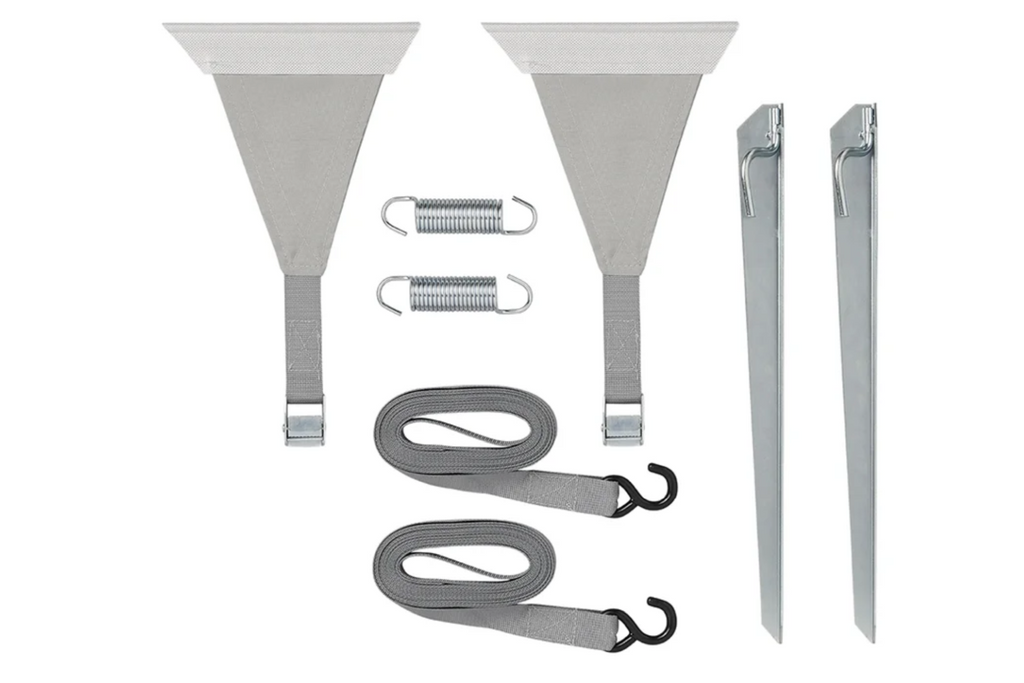 Set de două chingi de protecție împotriva furtunilor ProPlus 361729 atașate la o șină de copertină de 2x4,8 m