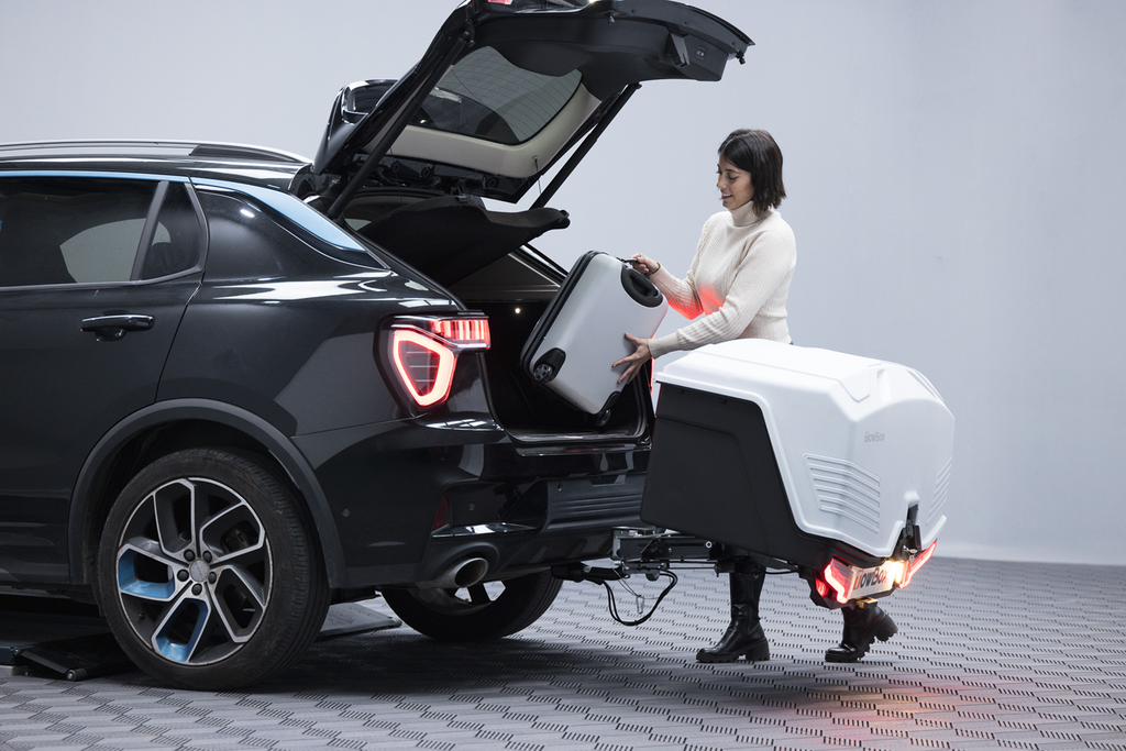 Cutie de remorcare Alpha gri clasic - cutie de bagaje montată pe bara de remorcare