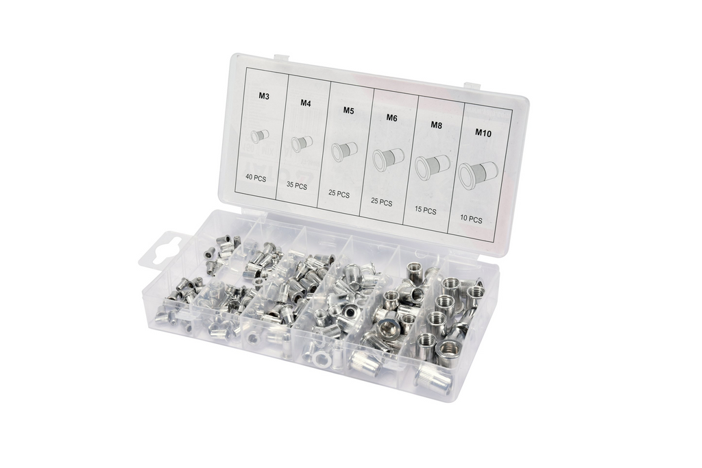 Set piulițe nitibile din aluminiu YATO YT-36460, dimensiuni M3-M10, 150 bucăți