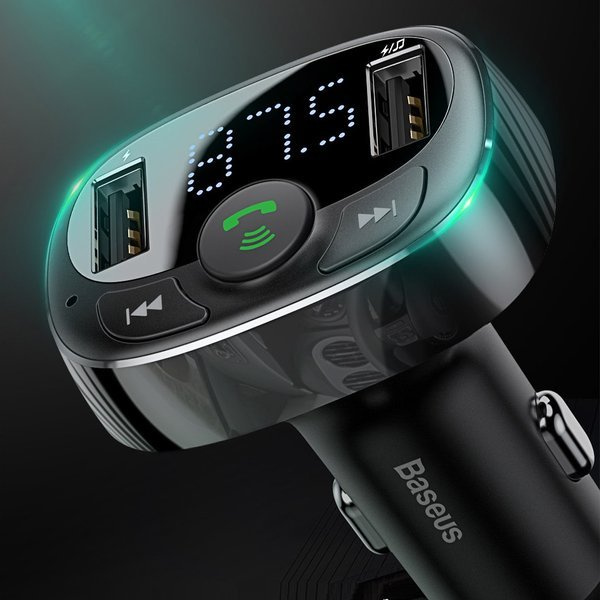 Transmițător FM BASEUS tip T, Bluetooth 4.2, MP3 + încărcător auto 2x USB 3.4A