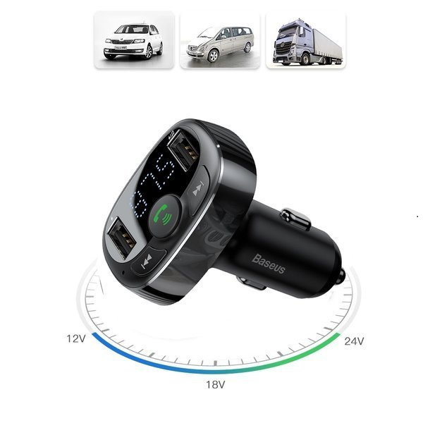 Transmițător FM BASEUS tip T, Bluetooth 4.2, MP3 + încărcător auto 2x USB 3.4A