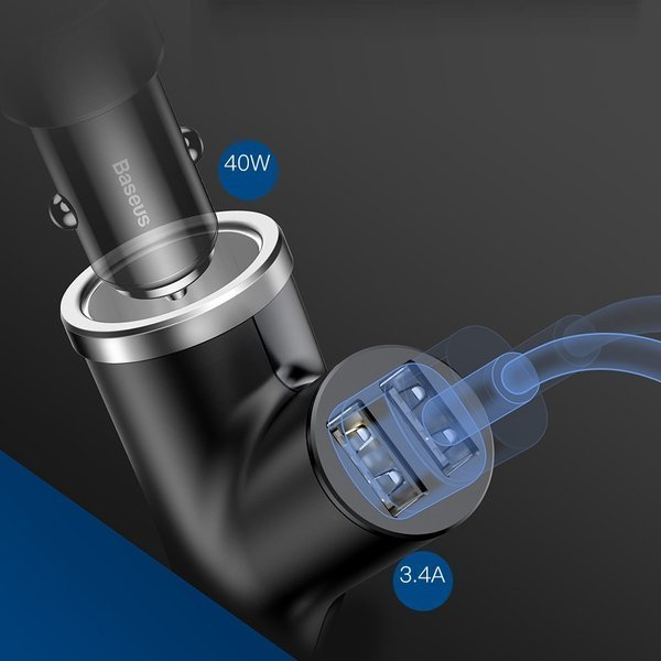 Încărcător auto BASEUS tip Y 2xUSB, priză brichetă 40W