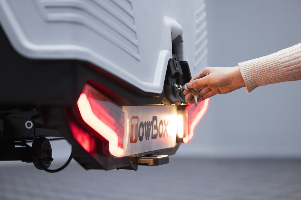 Cutie de remorcare Alpha gri clasic - cutie de bagaje montată pe bara de remorcare