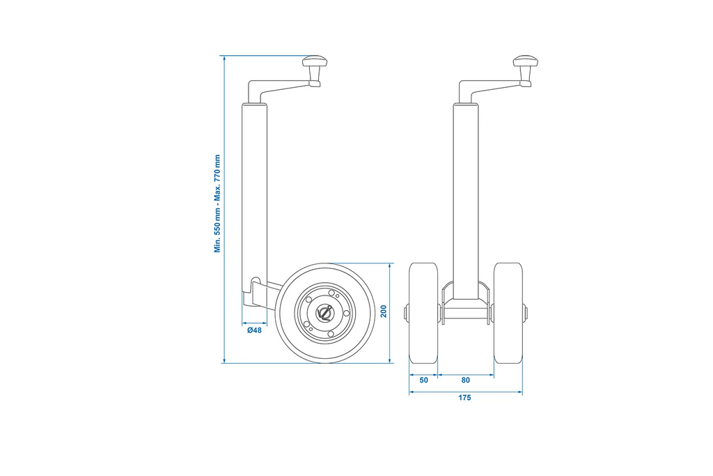 Roată jockey ProPlus 341508V02 150kg 48mm 550-770mm