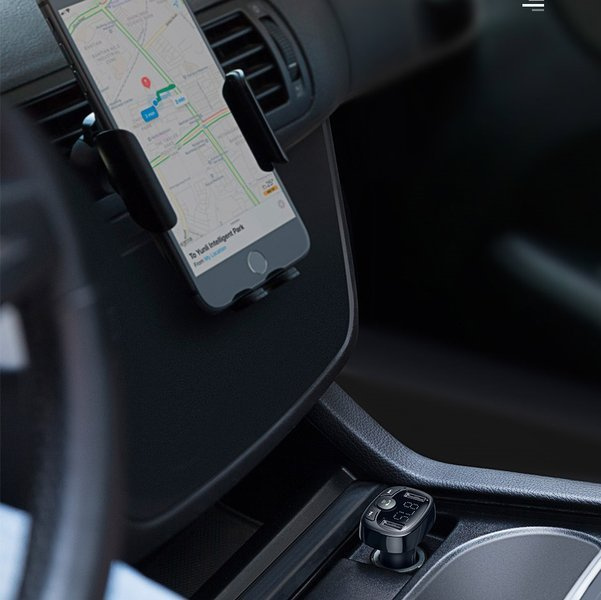 Transmițător FM BASEUS tip T, Bluetooth 4.2, MP3 + încărcător auto 2x USB 3.4A