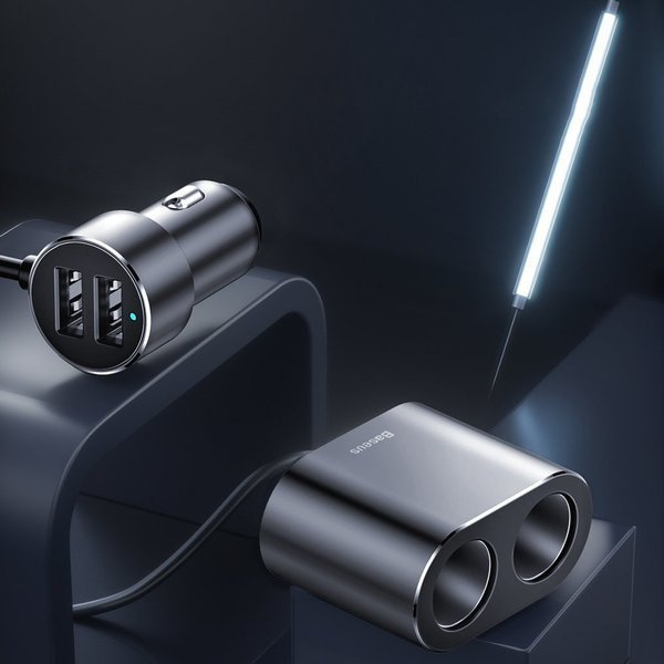 Încărcător auto BASEUS de înaltă eficiență 2x USB + 2x prize brichetă 80W