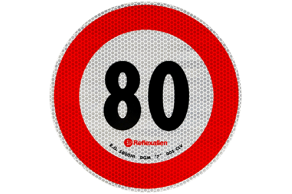 Autocolant reflectorizant LAMP indicator limită de viteză 80 km/h B-33