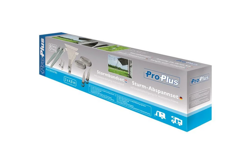Set de două chingi de protecție împotriva furtunilor ProPlus 361729 atașate la o șină de copertină de 2x4,8 m