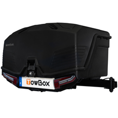 Cutie de remorcare Camper Alpha neagră cu LED (lungă) - cutie de bagaje montată pe bara de remorcare
