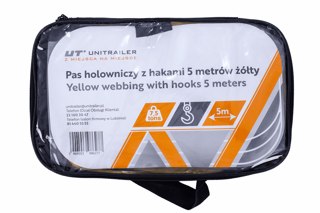 Cablu de remorcare UNITRAILER cu cârlige, curea de remorcare 5m/50mm/7.5t galben