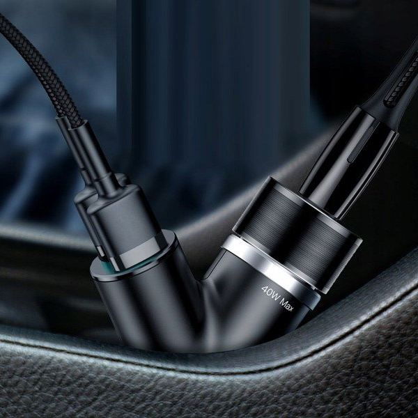 Încărcător auto BASEUS tip Y 2xUSB, priză brichetă 40W