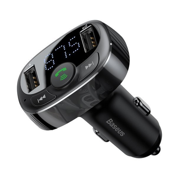 Transmițător FM BASEUS tip T, Bluetooth 4.2, MP3 + încărcător auto 2x USB 3.4A