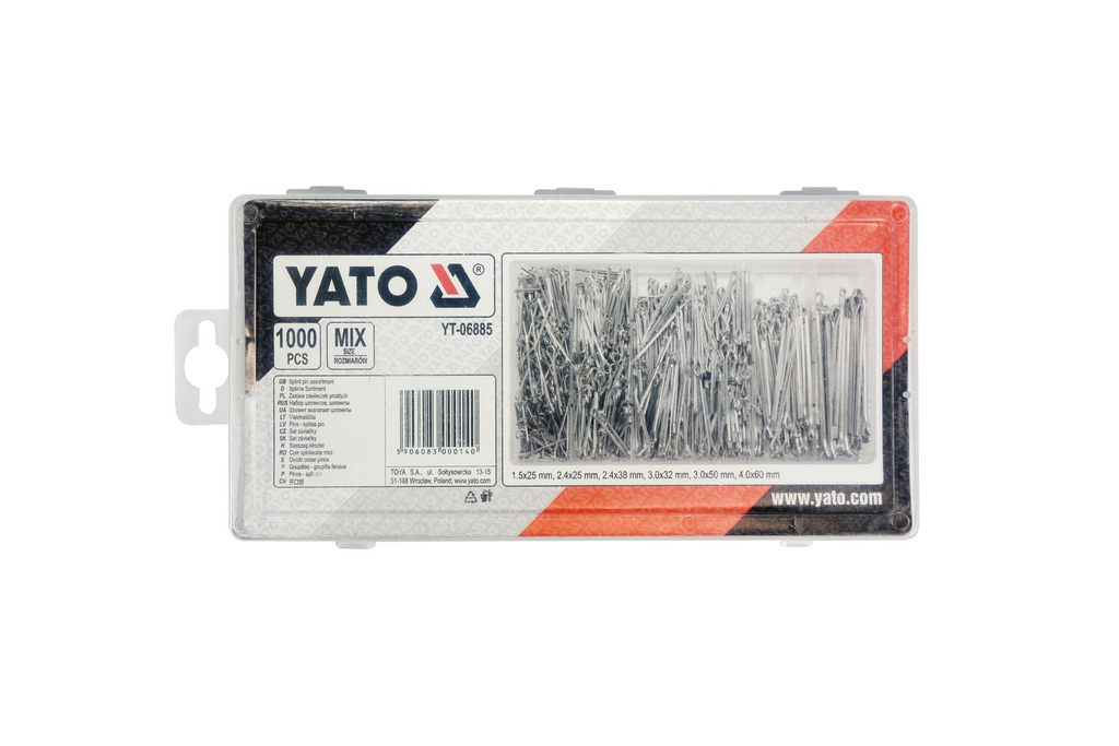 Set de știfturi drepte YATO YT-06885, amestec de dimensiuni, 1000 bucăți