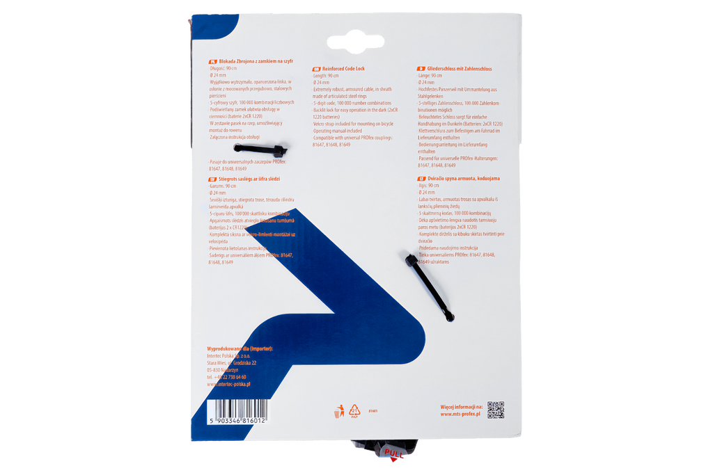 Lacăt de bicicletă ranforsat cu cod PROFEX 81601, lungime 90 cm