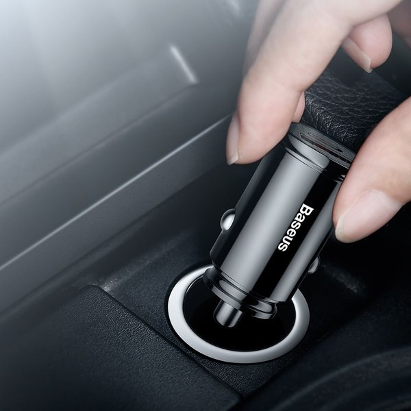 Încărcător auto circular BASEUS USB-A, USB-C 30W din plastic