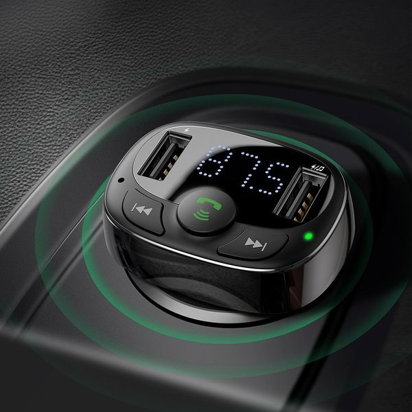 Transmițător FM BASEUS tip T, Bluetooth 4.2, MP3 + încărcător auto 2x USB 3.4A