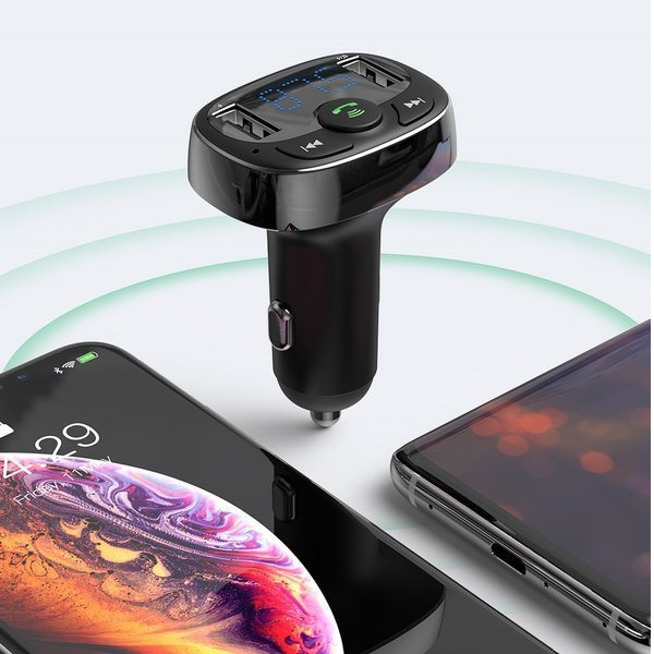 Transmițător FM BASEUS tip T, Bluetooth 4.2, MP3 + încărcător auto 2x USB 3.4A
