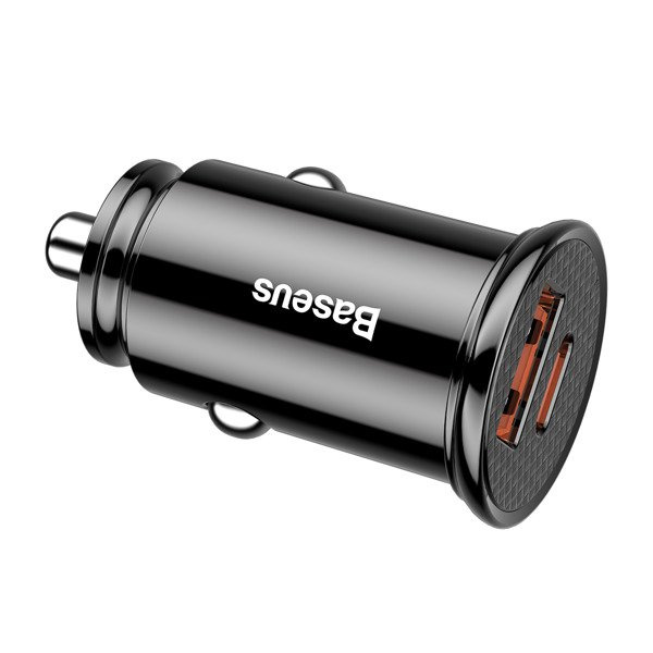 Încărcător auto circular BASEUS USB-A, USB-C 30W din plastic