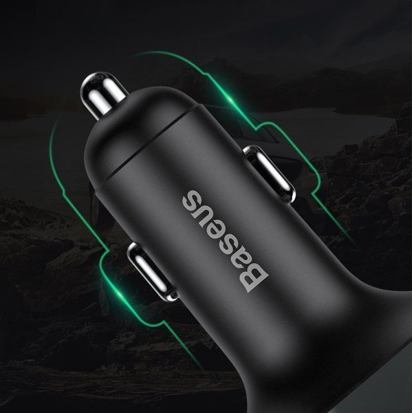 Transmițător FM BASEUS tip T, Bluetooth 4.2, MP3 + încărcător auto 2x USB 3.4A